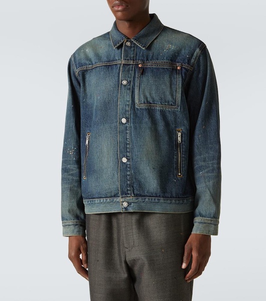 Embroidered faded denim jacket