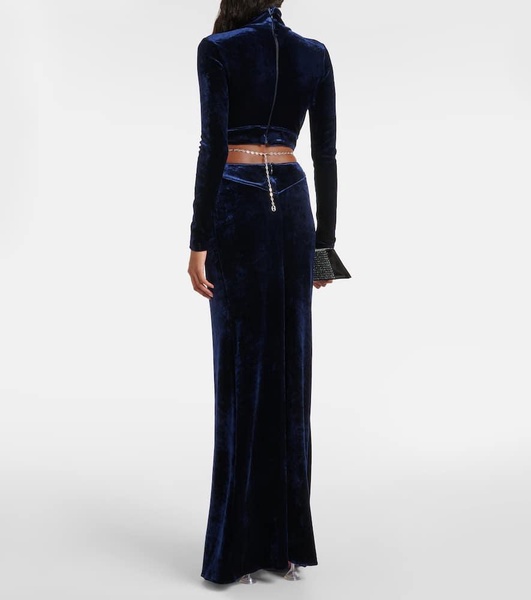 Crystal-embellished velvet maxi dress