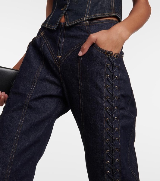 Lace-up low-rise bootcut jeans