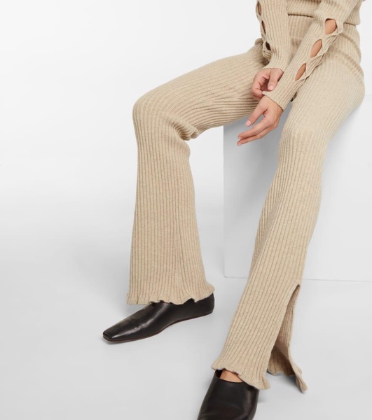 Ribbed-knit wool-blend flared pants