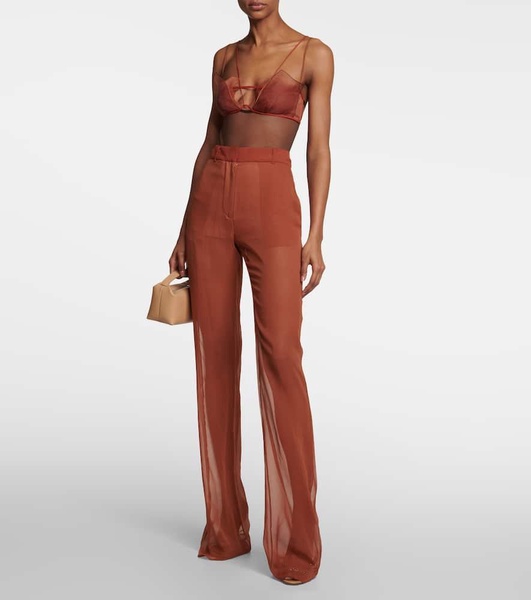 Mid-rise wide-leg silk pants