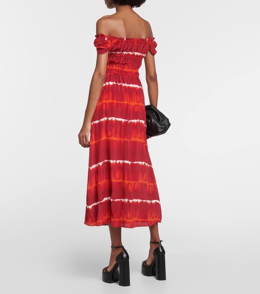 Printed off-shoulder silk midi dress