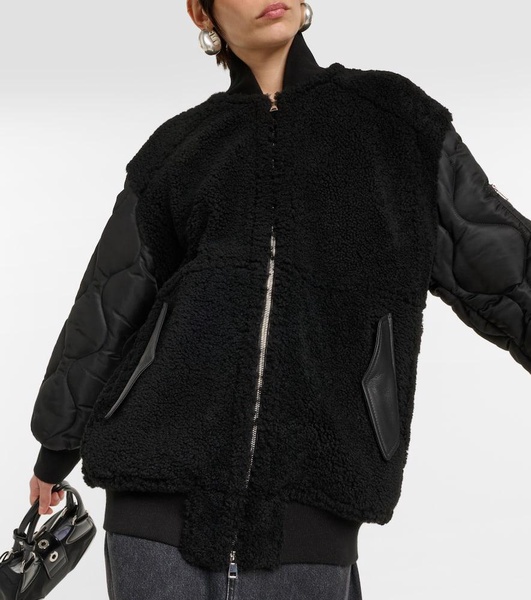 Shearling and leather bomber jacket