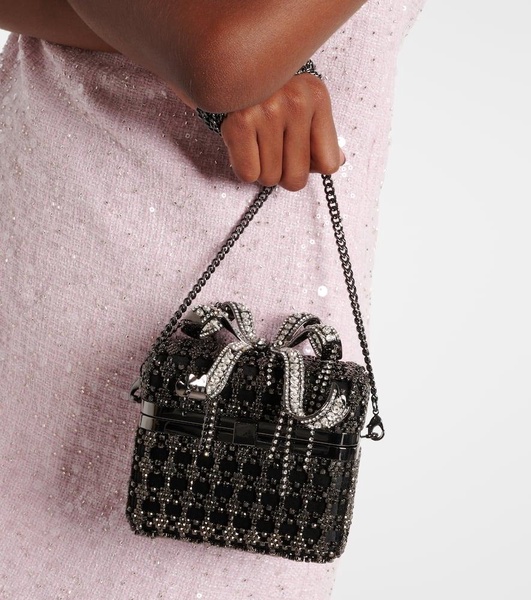 Bow-detail crystal-embellished shoulder bag