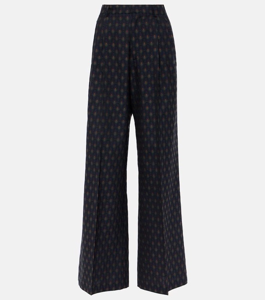 High-rise wool and cotton wide-leg pants