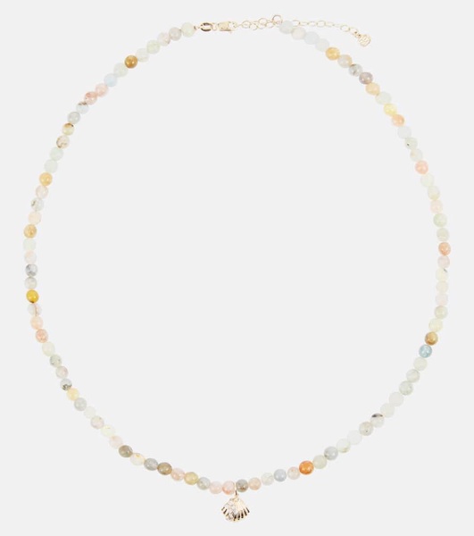 Clam Shell Small 14kt gold necklace with diamonds and morganite