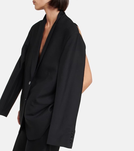 Caped single-breasted wool blazer