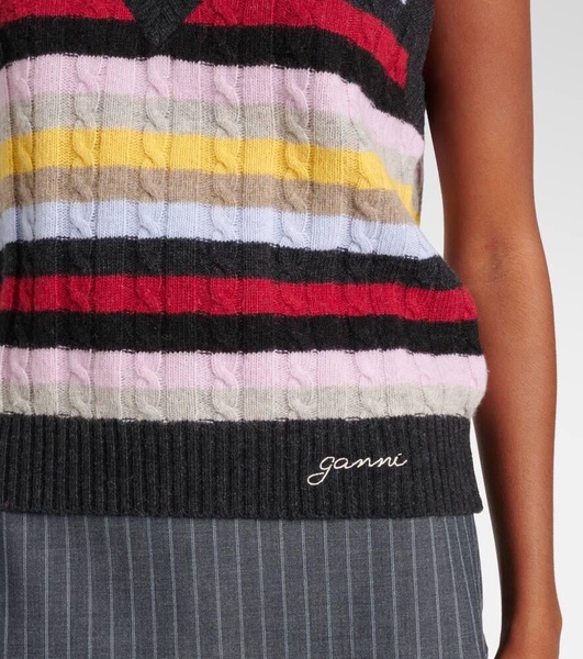 Striped cable-knit wool-blend sweater vest