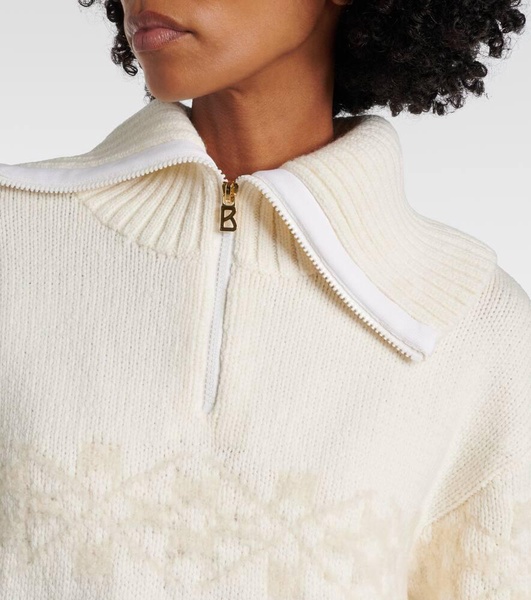 Elana jacquard wool-blend half-zip sweater