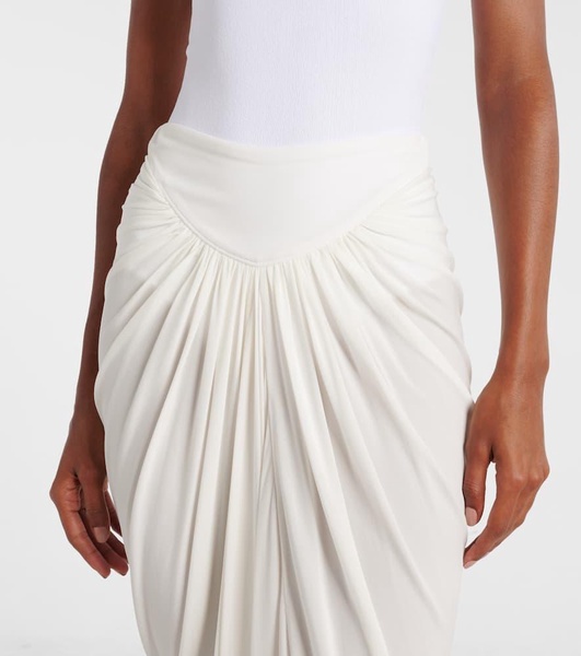 Draped asymmetric midi skirt