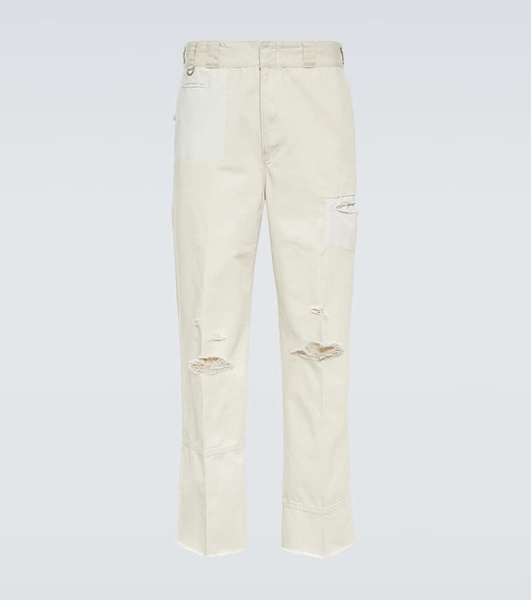 Distressed straight-leg cotton pants