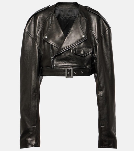 Cropped leather biker jacket