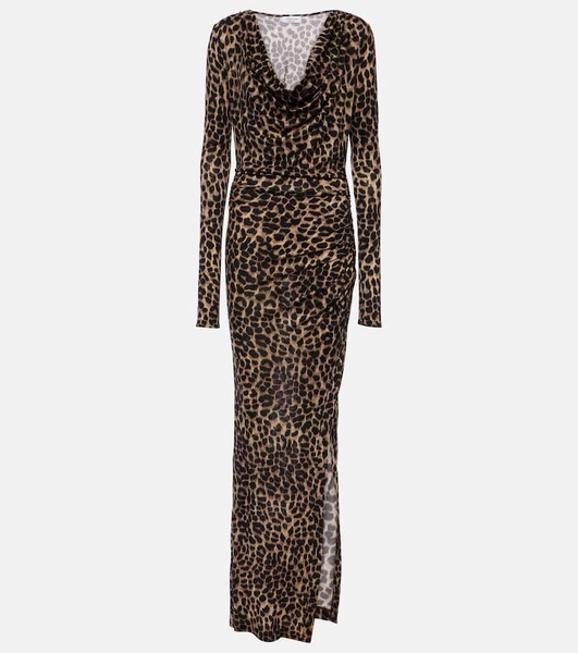 Leopard-print wool jersey maxi dress