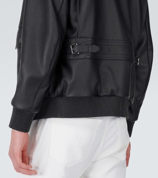 Shearling-trimmed leather bomber jacket