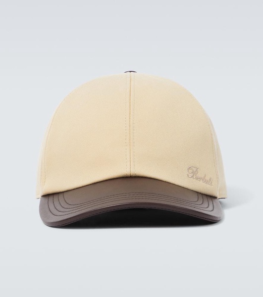 Leather-trimmed cotton baseball cap