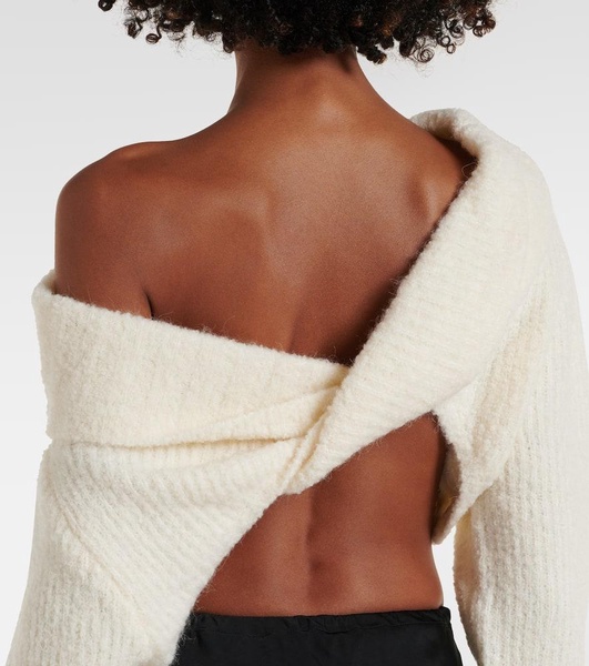 Off-shoulder curly sweater