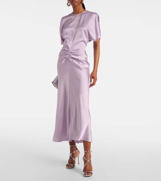 Gathered satin midi dress