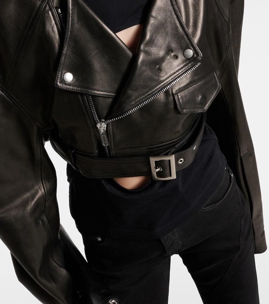 Cropped leather biker jacket