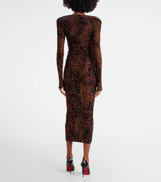 Leopard-print ruched midi dress