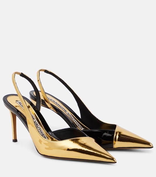 Metallic faux leather slingback pumps