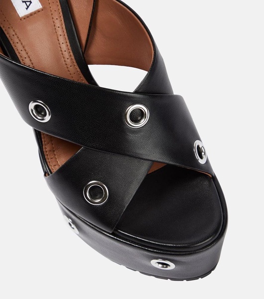 Eyelet-embellished leather sandals