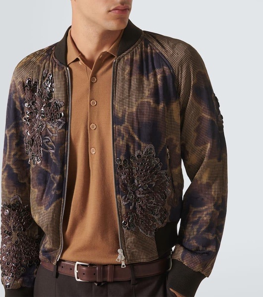 Sequined floral-appliqué bomber jacket