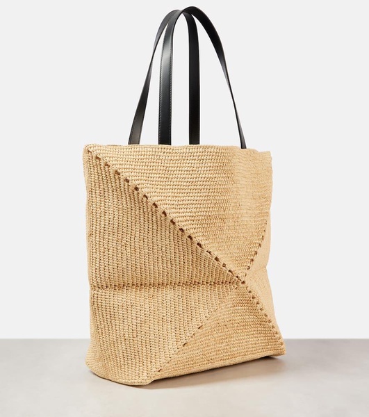 Puzzle Fold XL raffia tote bag