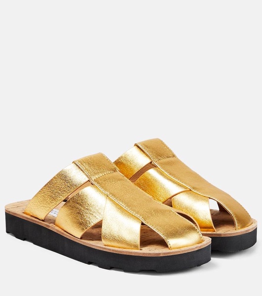 Metallic leather mules