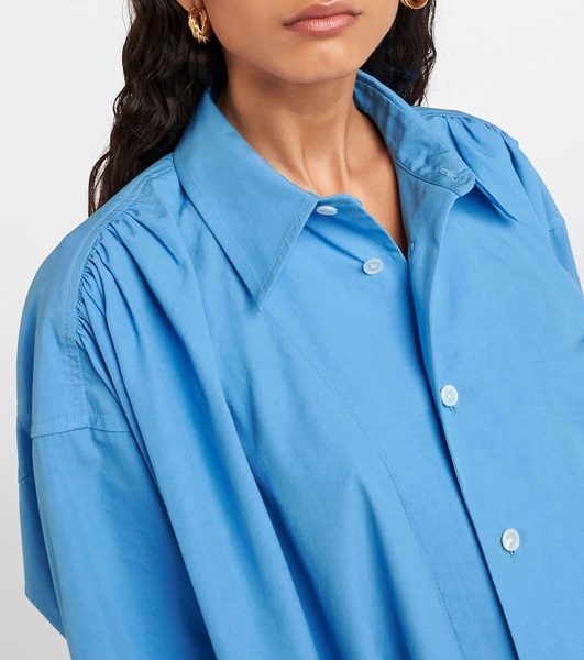 Oversized gathered cotton-blend shirt