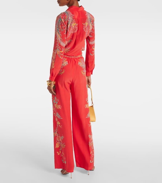 Floral silk crepe de chine palazzo pants