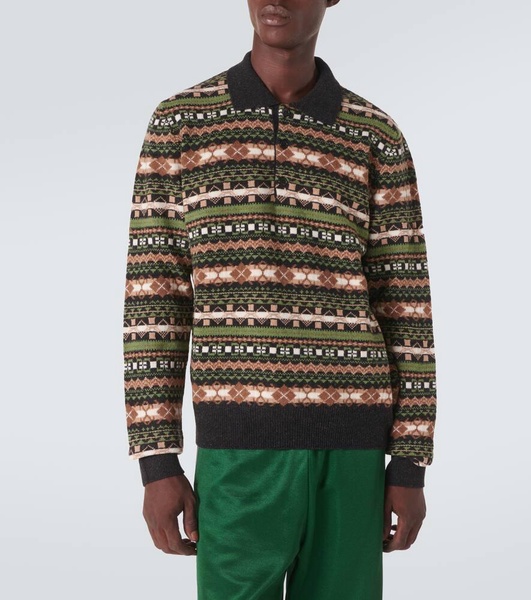 Wool jacquard polo sweater