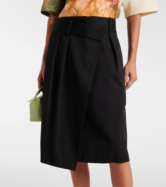 Wrap cotton and silk midi skirt