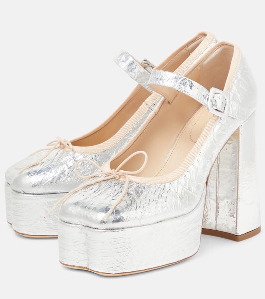 Metallic leather platform pumps