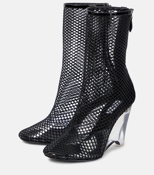 La Cage mesh and PU wedge ankle boots