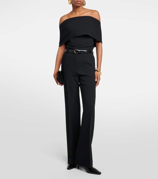 High-rise pleated crêpe flared pants