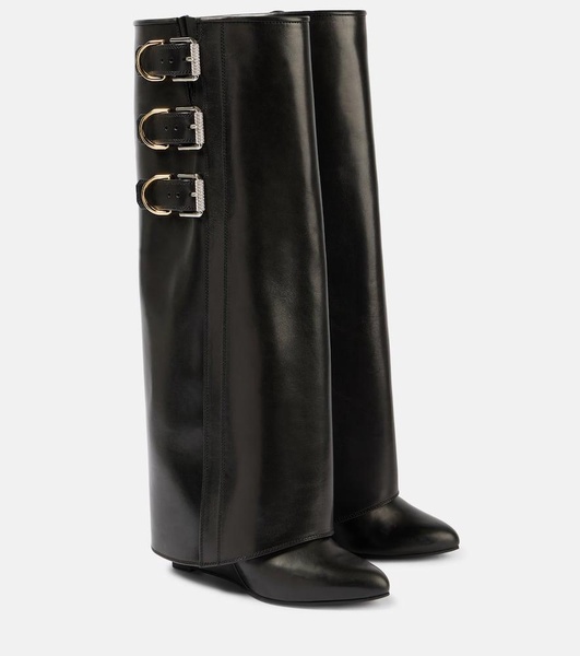 Shark Lock Buckles 90 leather knee-high boots