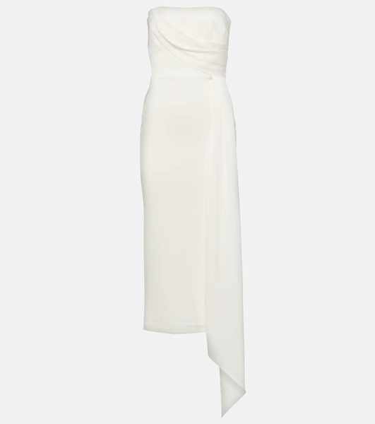 Bridal draped strapless crepe midi dress