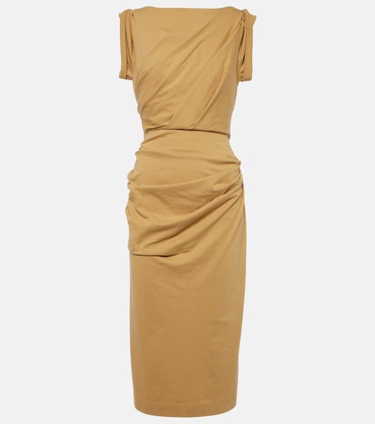 Gathered cotton jersey midi dress