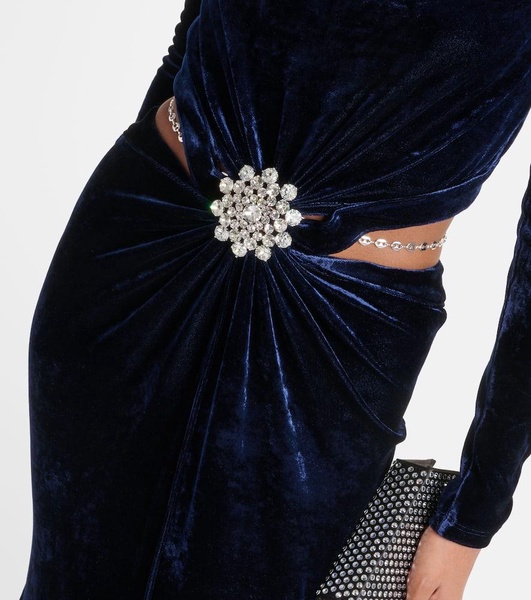 Crystal-embellished velvet maxi dress