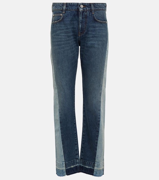 Spliced mid-rise straight jeans