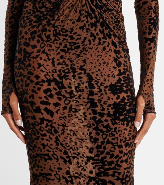 Leopard-print ruched midi dress