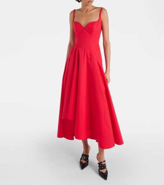 Asymmetric cotton poplin midi dress