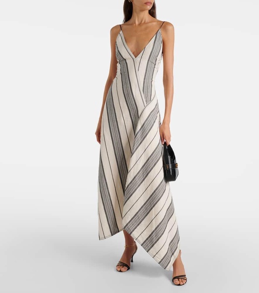 Striped linen and cotton maxi dress