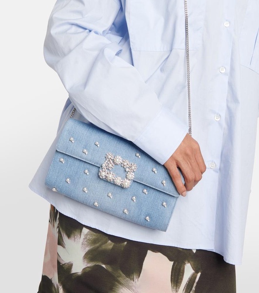 Embellished denim clutch bag