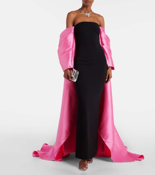 Kyla caped twill and crêpe gown