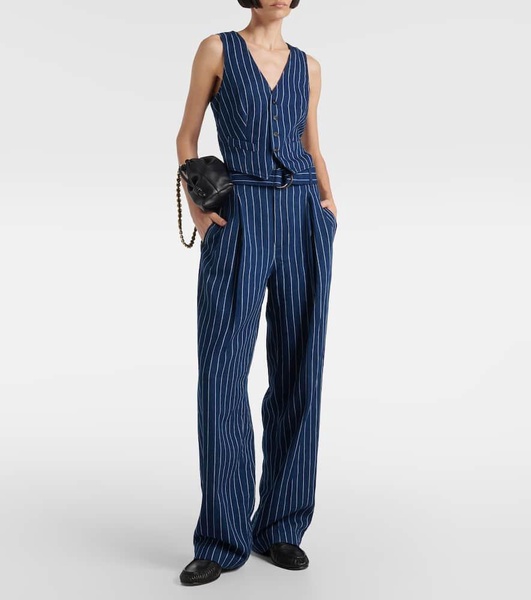 Pinstriped linen and cotton straight pants