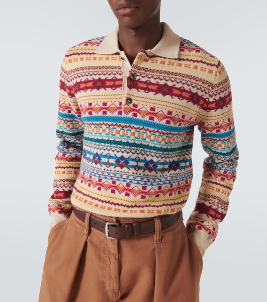 Wool jacquard polo sweater