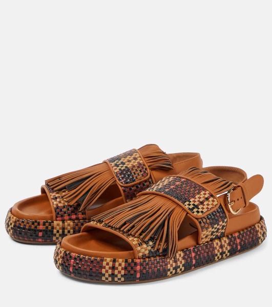 Fringed woven leather sandals