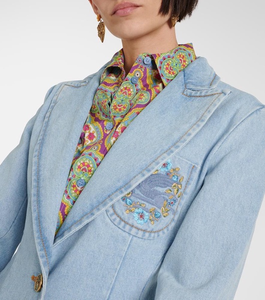 Embroidered denim blazer