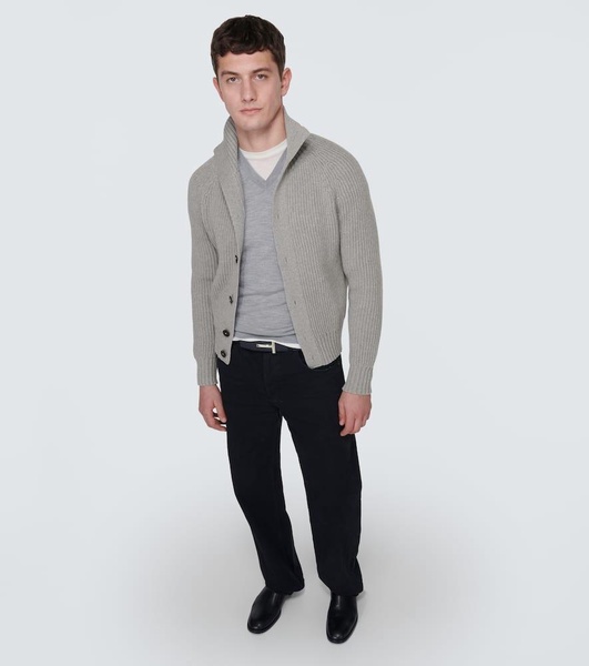 Ribbed-knit wool and cashmere cardigan